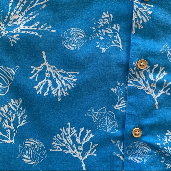 ZARA Baby Boy Blue White Button Up Shirt Beach Ocean Fish Coral Sz 18-24 Months - Picture 4 of 4